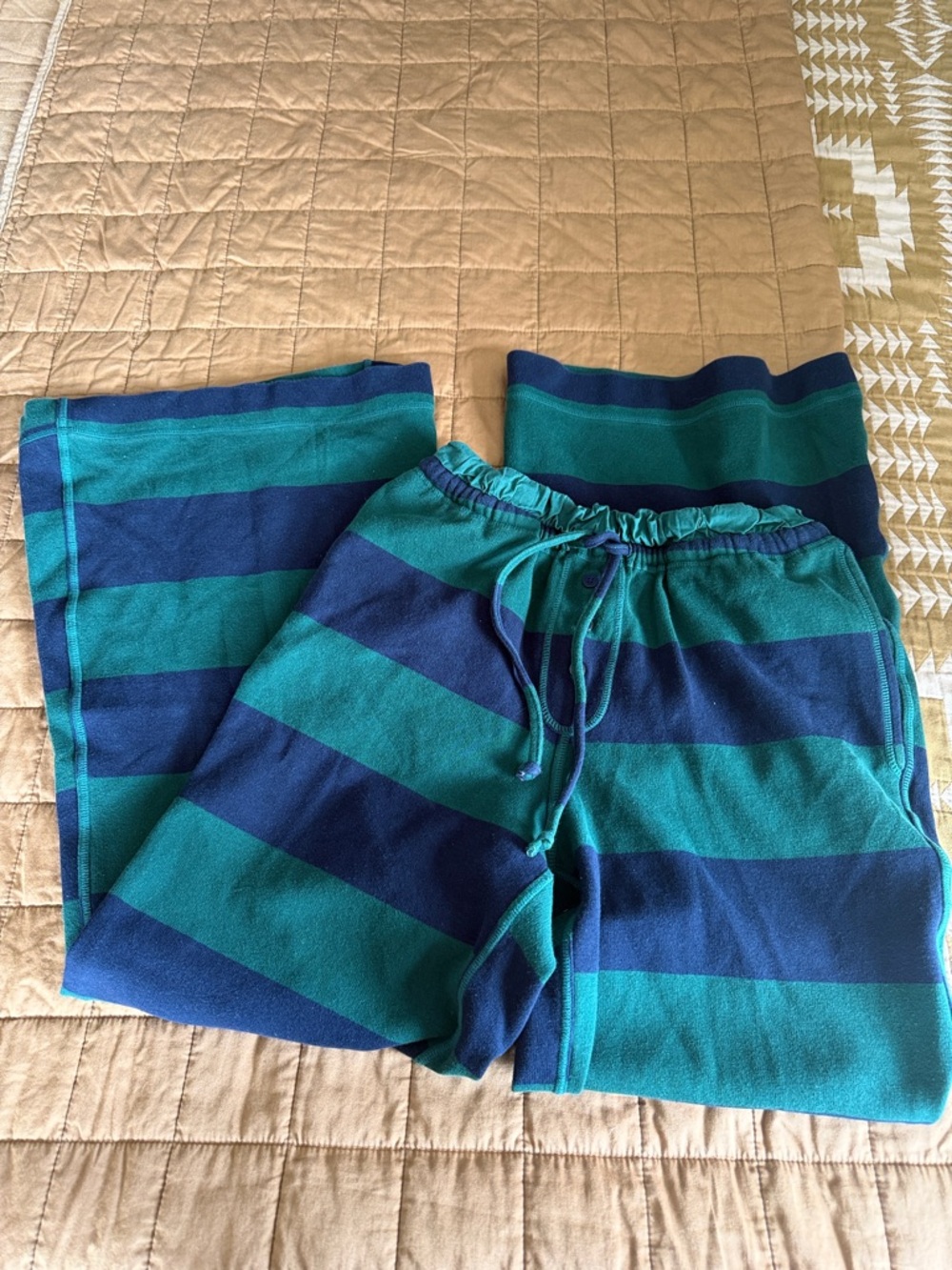 Free People Teal & Navy Wide-Stripe Pajama Pants